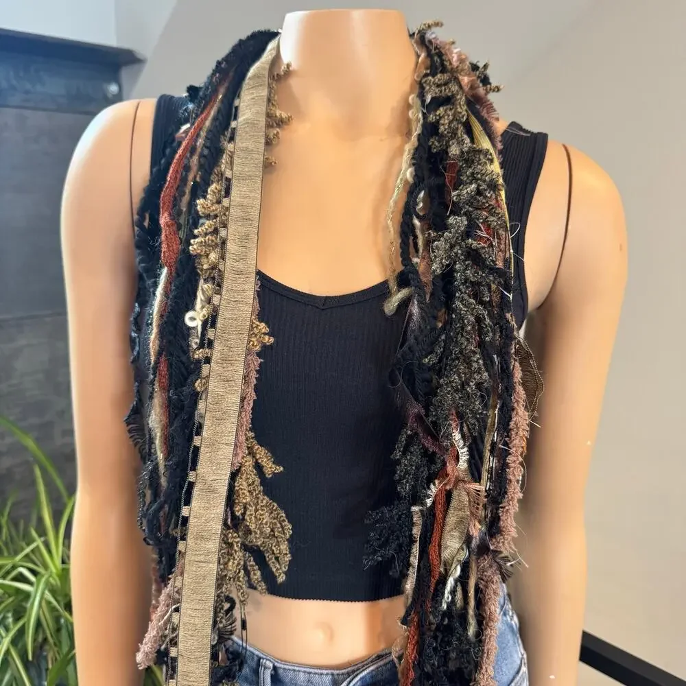 VTG Scarves of Westwood Ribbon Yarn Extra Long Skinny Scarf Boho Rhinestone